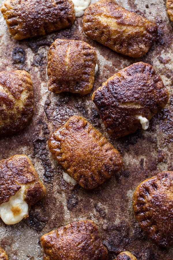 Mini Cream Cheese Stuffed Cinnamon Sugar Pumpkin Bagel Poptarts | halfbakedharvest.com @hbharvest