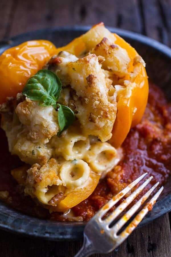 Mini Italian Meatball Mac and Cheese Stuffed Peppers | halfbakedharvest.com @hbharvest