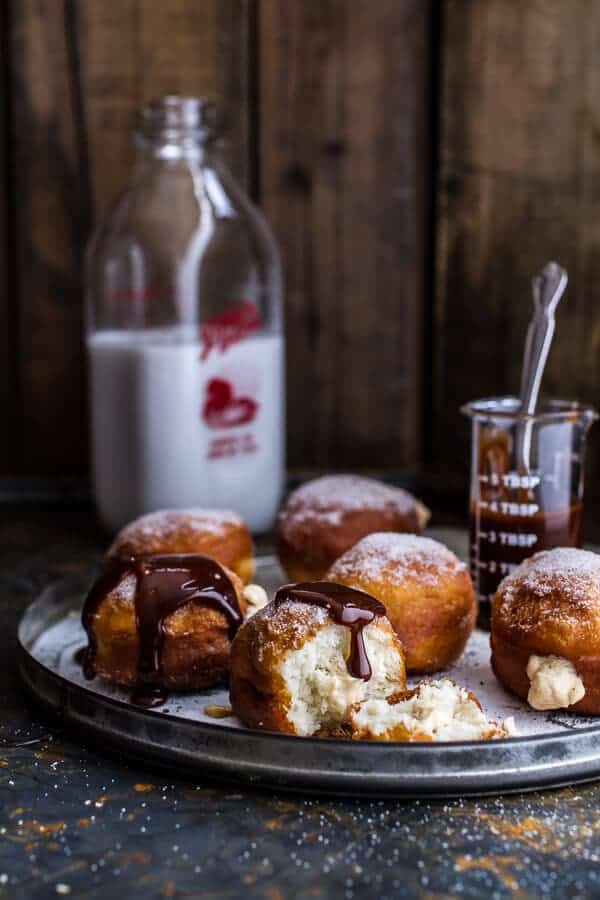 Peanut Butter Cheesecake Doughnuts with Salted Chocolate Bourbon Caramel-1