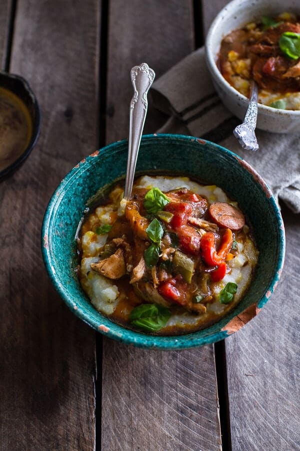 Quick Gumbo with Grilled Corn Grits + Smoky Chilied Brown Butter | halfbakedharvest.com @hbharvest
