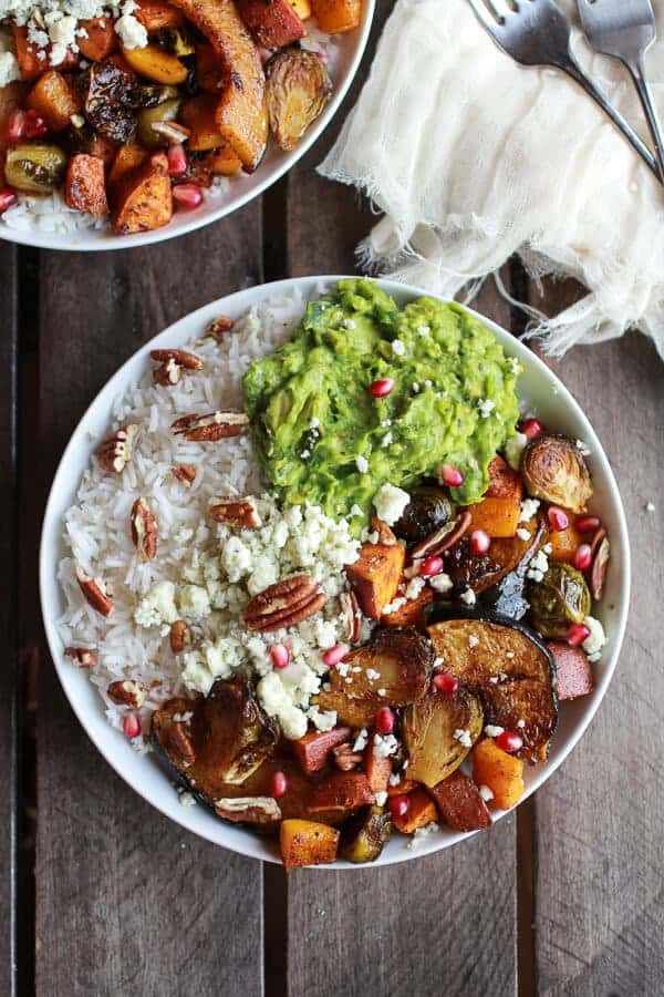 Roasted-Harvest-Veggie-Pomegrantes-and-Curried-Avocado-+-Coconut-Rice-Bowls-5