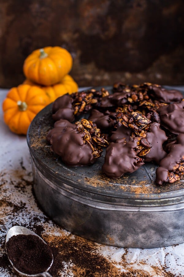Coffee Roasted Pumpkin Seed Snack Clusters...Dipped in Chocolate | halfbakedharvest.com @hbharvest