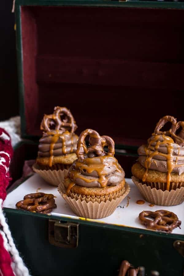 Death By Butterbeer Cupcakes w/Treacle Butter Frosting + Chocolate Covered Pretzels | halfbakedharvest.com @hbharvest