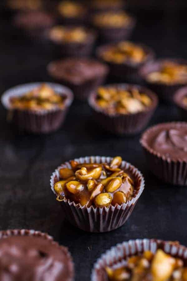 Mini Chocolate Pumpkin Seed Candy Peanut Butter Cups | halfbakedharvest.com @hbharvest