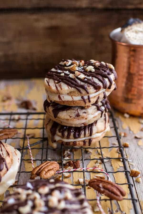 Chocolate Drizzled Buttery Pecan and Caramelized Condensed Milk Cookies | halfbakedharvest.com @hbharvest