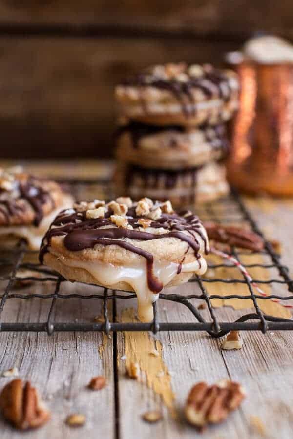 Chocolate Drizzled Buttery Pecan and Caramelized Condensed Milk Cookies | halfbakedharvest.com @hbharvest
