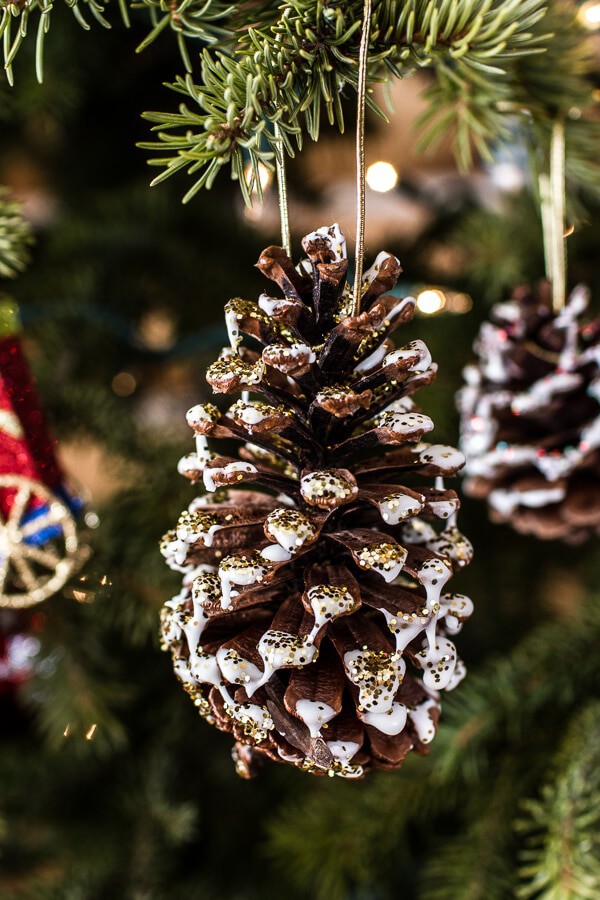Homemade Holidays: Snowy, Sparkly Pine Cone Ornaments | halfbakedharvest.com @hbharvest