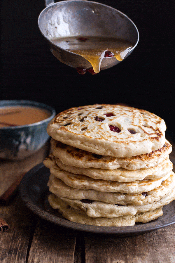 Rum and Cranberry Pancakes with Butter Rum Sauce | halfbakedharvest.com @hbharvest