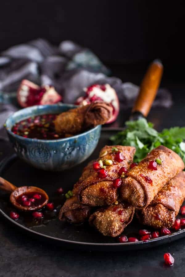 Chinese Chicken and Brussels Sprouts Egg Rolls with Sweet Chile Pomegranate Sauce | halfbakedharvest.com @hbharvest