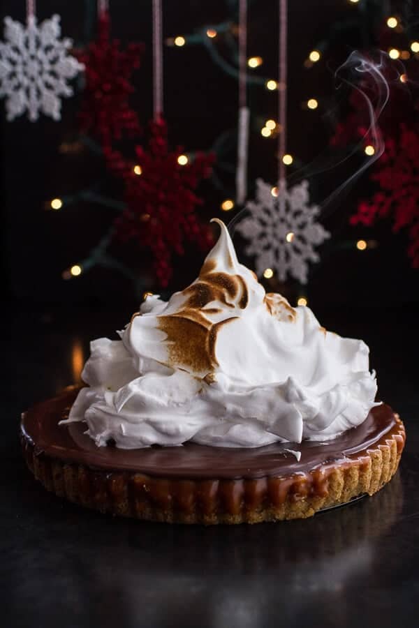 Chocolate Chip Cookie Bottomed Salted Rum Caramel Tart with Toasted Marshmallow | halfbakedharvest.com @hbharvest