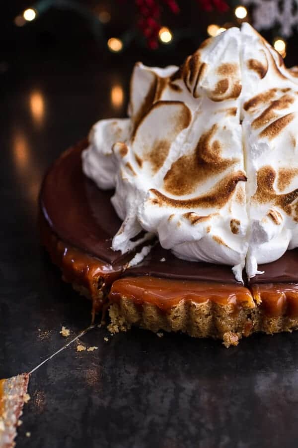 Chocolate Chip Cookie Bottomed Salted Rum Caramel Tart with Toasted Marshmallow | halfbakedharvest.com @hbharvest