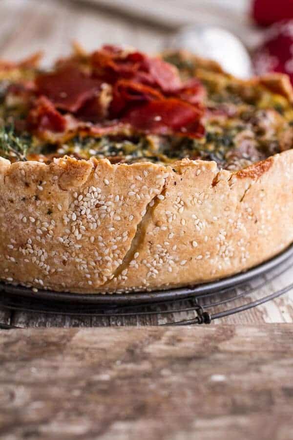 Deep Dish Spinach and Prosciutto Quiche with Toasted Sesame Crust | halfbakedharvest.com @hbharvest