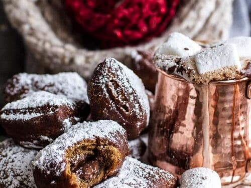 Gingerbread Surprise Beignets with Spiced Mocha Hot Chocolate | HBH