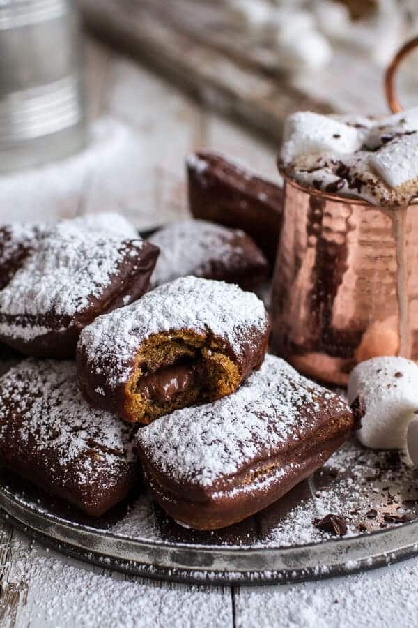 Gingerbread Surprise Beignets with Spiced Mocha Hot Chocolate | halfbakedharvest.com @hbharvest