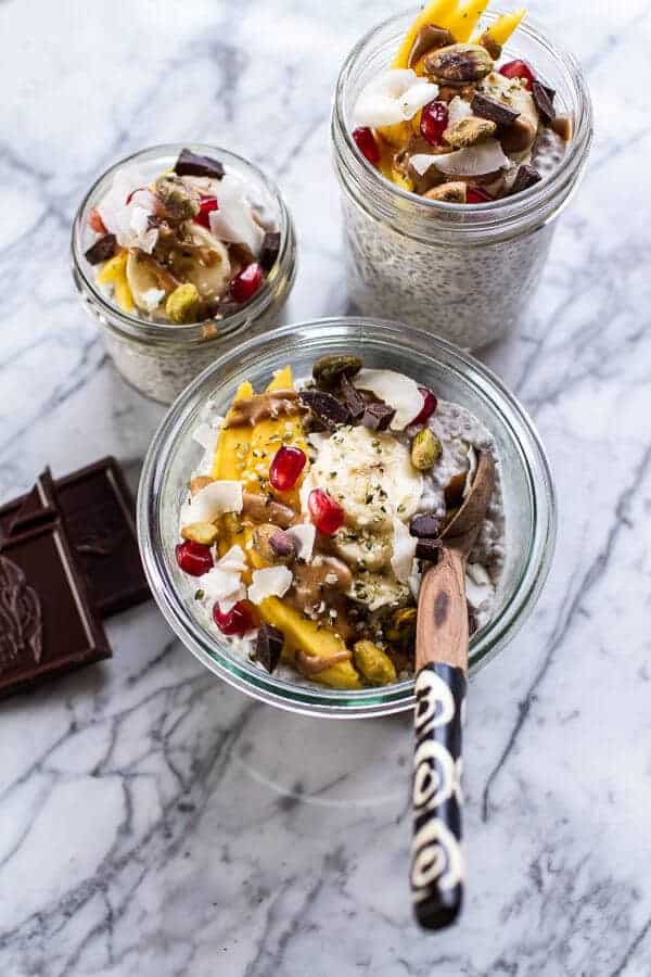 Coconut Almond Cream Chia Pudding with Superfoods + Dark Chocolate | Holiday Detox- The Mean Green Smoothie | halfbakedharvest.com @hbharvest