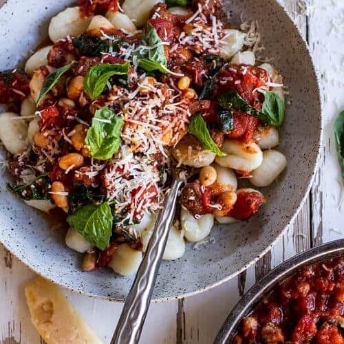 Crockpot Tuscan Sausage and White Bean Ragu with Buttered Gnocchi.