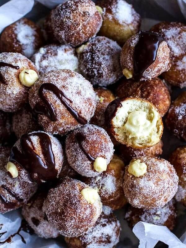 Vanilla Cream Filled Cabernet Hot Chocolate Snowball Doughnuts | halfbakedharvest.com @hbharvest