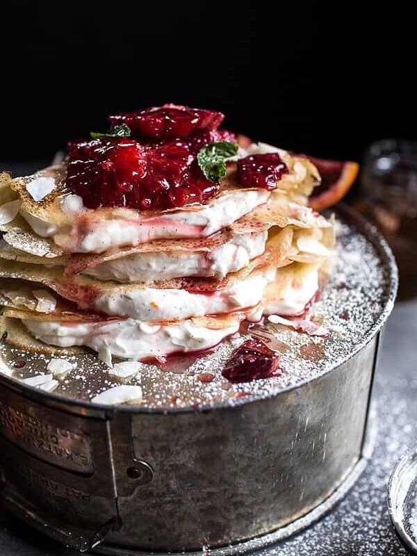 Coconut Honey Crepes with Whipped Mascarpone + Blood Orange Compote | halfbakedharvest.com @hbharvest