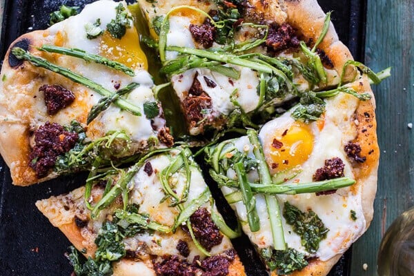 Springtime Pizza with Chipotle Romesco, Eggs + Shaved Asparagus Salad | halfbakedharvest.com @hbharvest