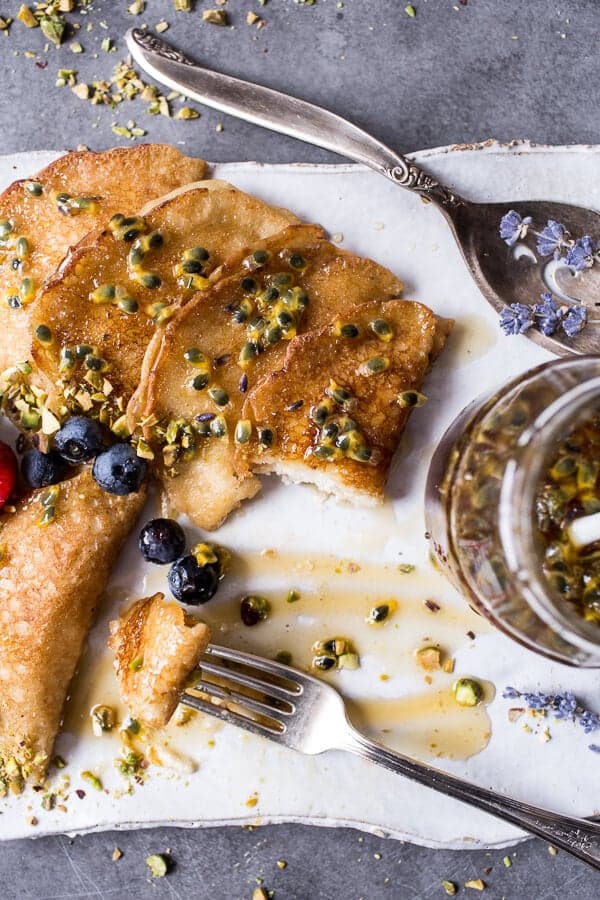 Lemon Ricotta Stuffed Syrian Pancakes with Lavender Passionfruit Syrup | halfbakedharvest.com @hbharvest