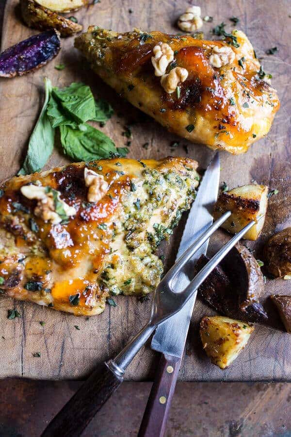 One-Pan Apricot Walnut and Brie Stuffed Chicken Breast with Roasted Potatoes | halfbakedharvest.com @hbharvest