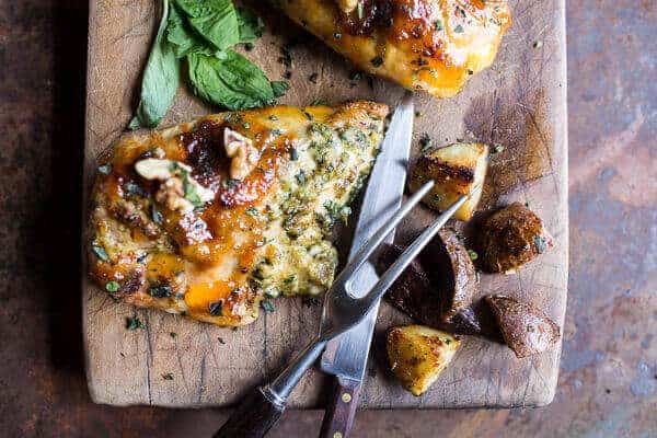 One-Pan Apricot Walnut and Brie Stuffed Chicken Breast with Roasted Potatoes | halfbakedharvest.com @hbharvest