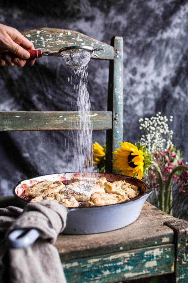 Skillet Strawberry Cobbler with Cream Cheese Swirled Biscuits | halfbakedharvest.com @hbharvest