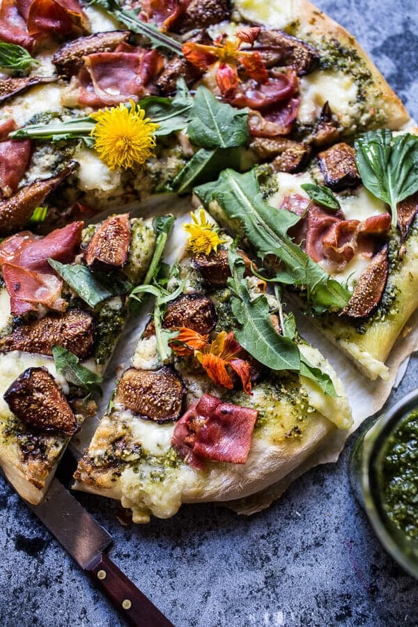 Dandelion Green Pesto, Fresh Fig and Gorgonzola Pizza with Prosciutto | 16 Amazing Dandelion Recipes To Make From Your Pulled Weeds