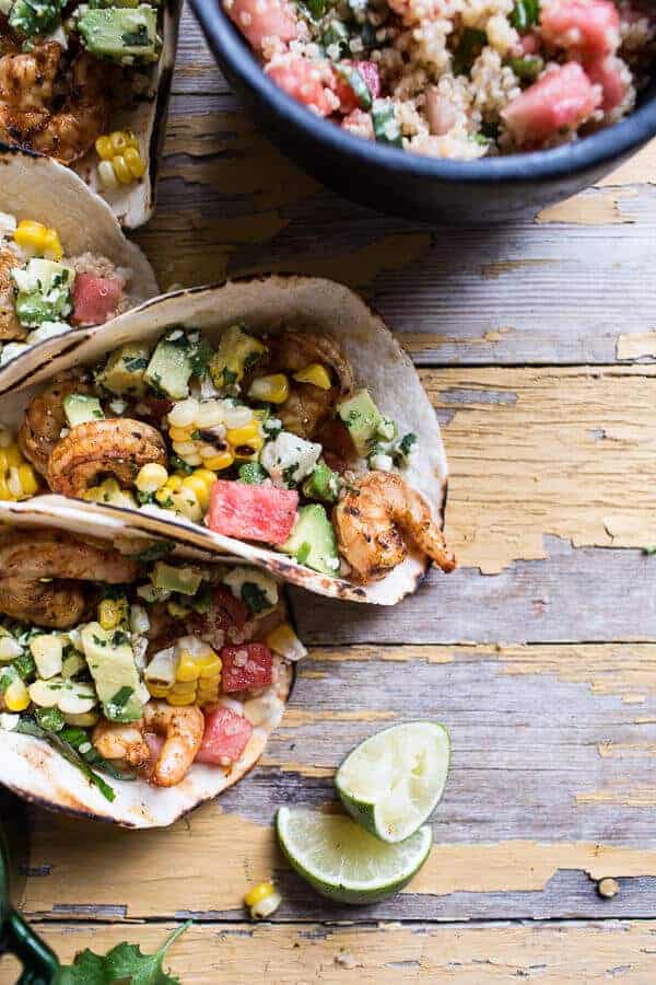 Zesty Grilled Shrimp Tacos with South of the Border Corn and Cotija Salsa | halfbakedharvest.com @hbharvest