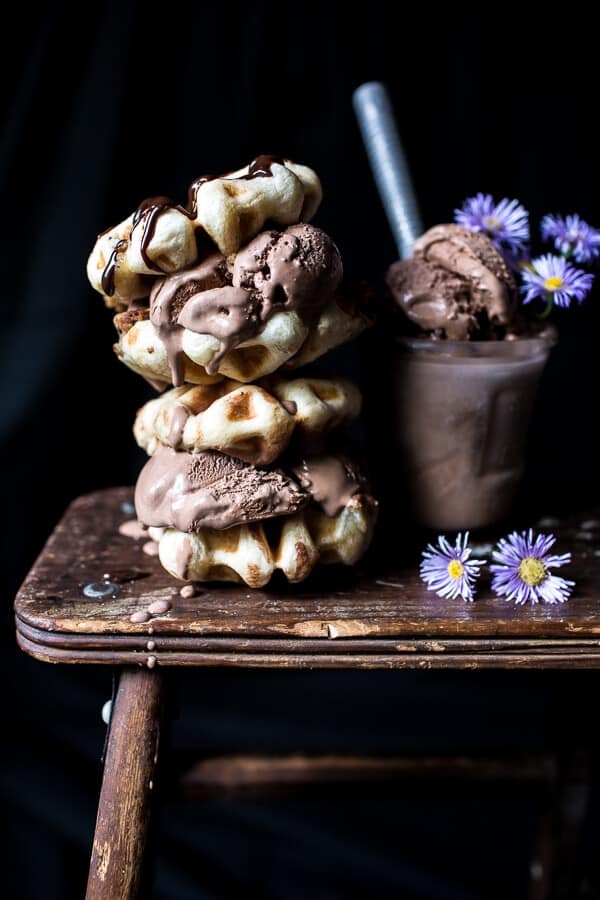 Chocolate Chip Cookie Dough Stuffed Waffle and Chocolate Ice Cream Sandwiches | halfbakedharvest.com @hbharvest