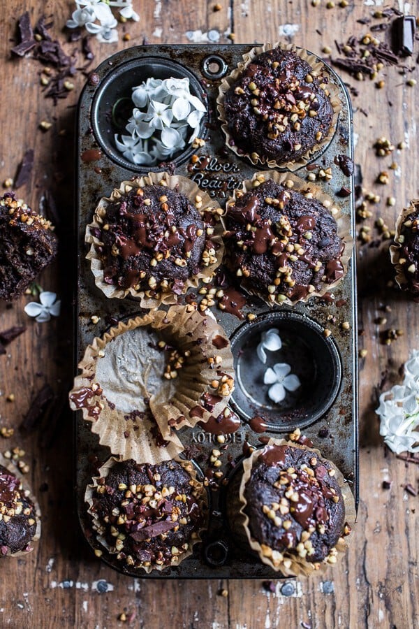 Double Chocolate Coconut oil Zucchini Muffins with Caramelized Buckwheat | halfbakedharvest.com @hbharvest