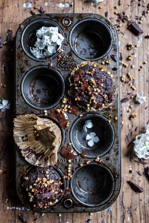 Double Chocolate Coconut oil Zucchini Muffins with Caramelized Buckwheat | halfbakedharvest.com @hbharvest