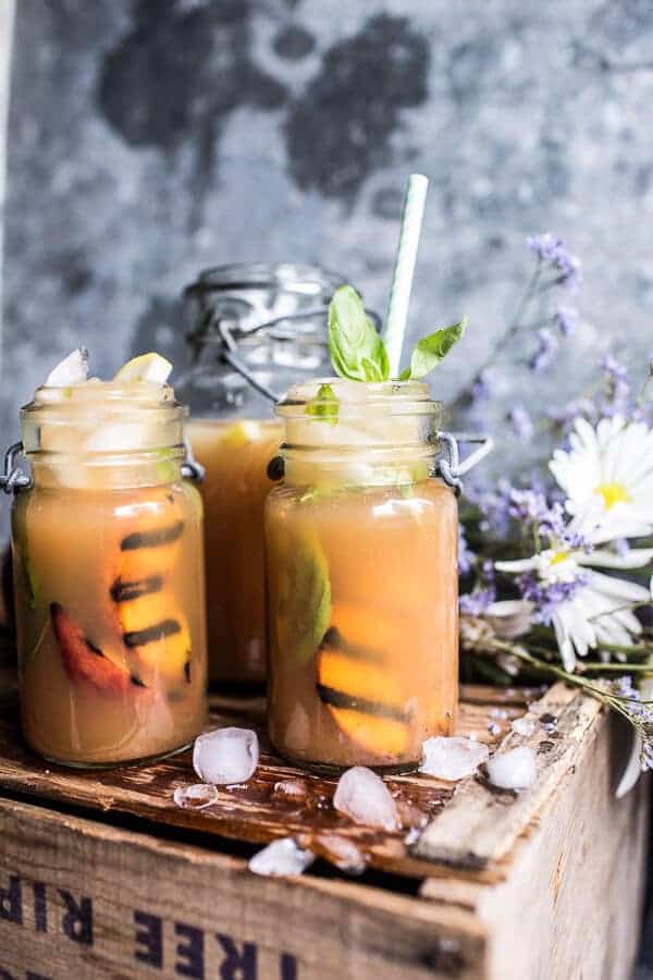 Grilled Peach and Basil Arnold Palmer…with or without Bourbon | halfbakedharvest.com @hbharevst