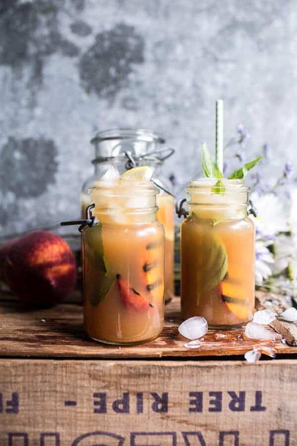 Grilled Peach and Basil Arnold Palmer…with or without Bourbon | halfbakedharvest.com @hbharevst