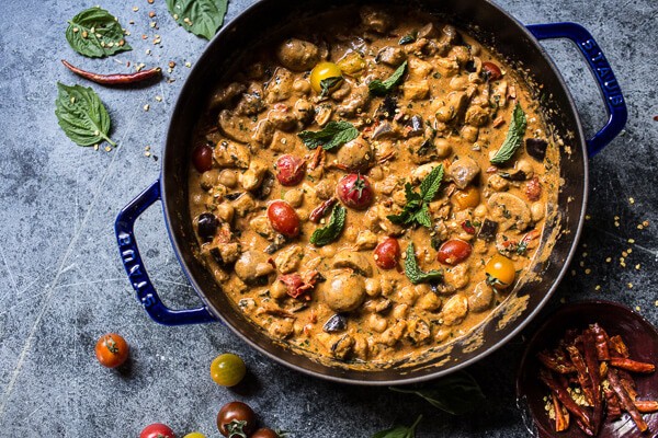 Simple Almond Chicken, Chickpea and Eggplant Curry | halfbakedharvest.com @hbharvest