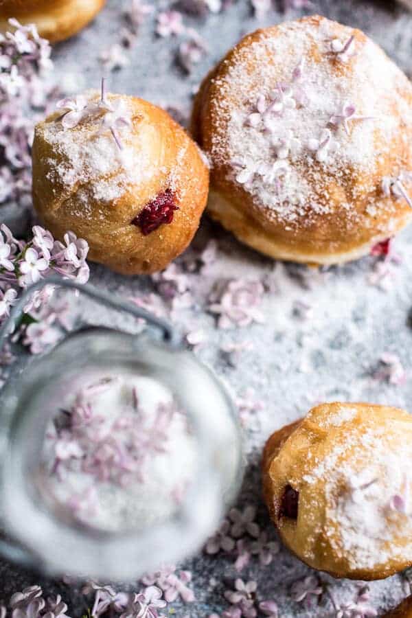 Strawberry Jelly and Vanilla Cream Brioche Doughnuts with Lilac Sugar | halfbakedharvest.com @hbharvest