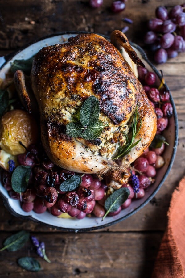 Fall Harvest Cider Roasted Chicken with Walnut Goat Cheese + Grapes | halfbakedharvest.com @hbharvest