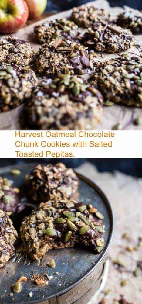 Harvest Oatmeal Chocolate Chunk Cookies with Salted Toasted Pepitas | halfbakedharvest.com @hbharvest