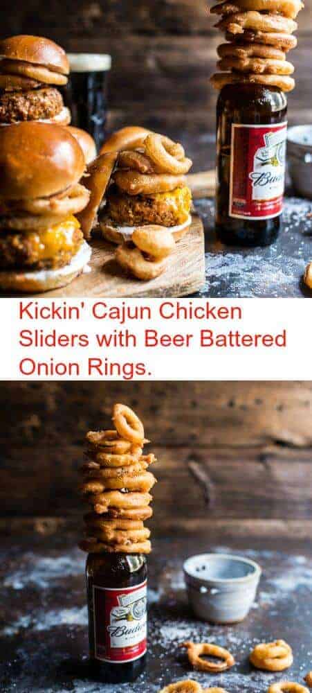 Kickin' Cajun Chicken Sliders with Beer Battered Onion Rings | halfbakedharvest.com @Hbharvest