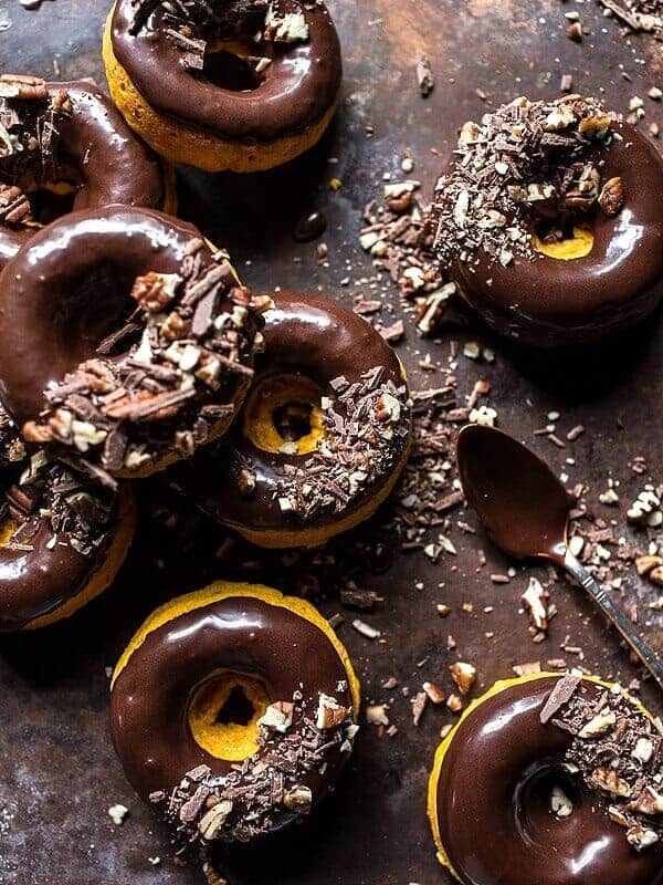 Baked Buttermilk Pumpkin Doughnuts with Hot Cocoa Glaze | halfbakedharvest.com @hbharvest