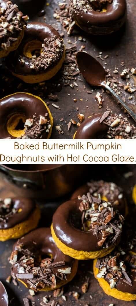 Baked Buttermilk Pumpkin Doughnuts with Hot Cocoa Glaze | halfbakedharvest.com @hbharvest