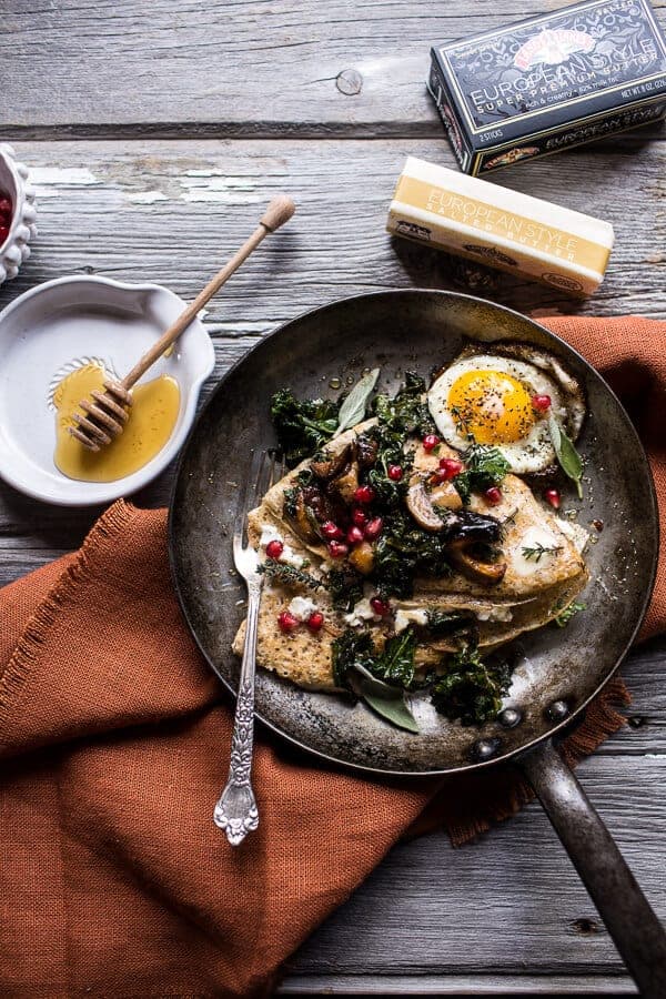 Buttered Hazelnut Crepes with Caramelized Wild Mushrooms, Kale and Goat Cheese | halfbakedharvest.com @hbharvest
