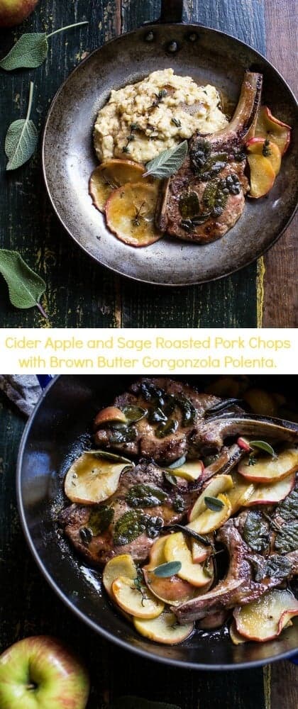 Cider Apple and Sage Roasted Pork Chops with Brown Butter Gorgonzola Polenta | halfbakedharvest.com @hbharvest