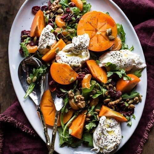 Harvest Cranberry, Persimmon and Burrata Salad.