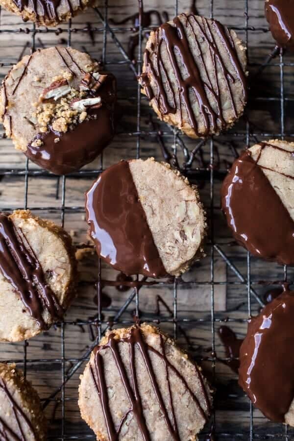 Slice N Bake Vanilla Brown Butter Pecan Cookies…Dipped in Chocolate | halfbakedharvest.com @hbharvest