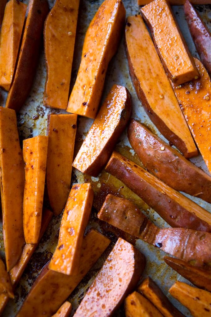 Sweet Potato and Black Bean Nachos with Green Chile Salsa. Half Baked