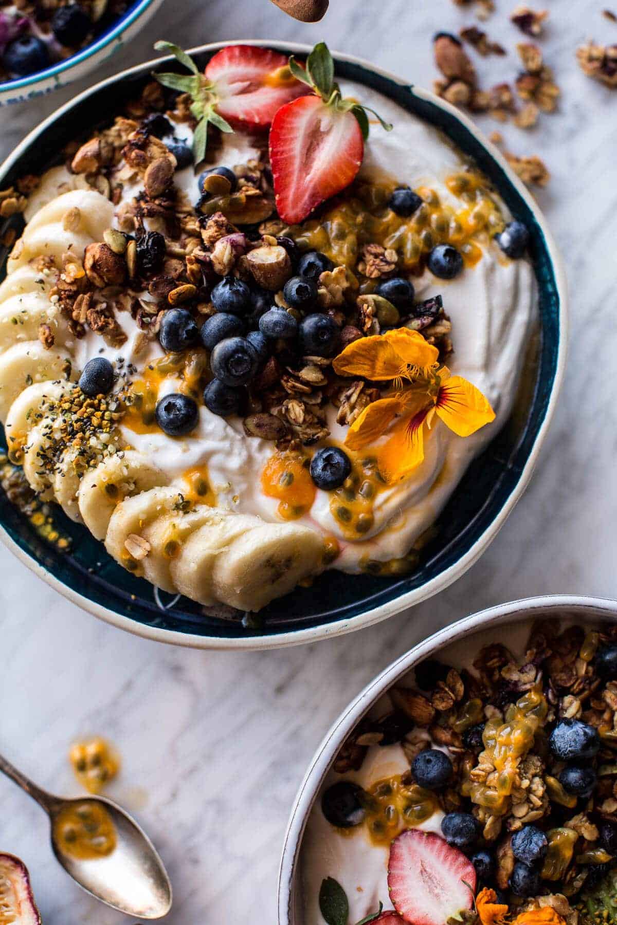 15 Super Bowl Recipes To Feel More Satisfied In Life - Blueberry Muffin Granola Greek Yogurt Breakfast Bowl