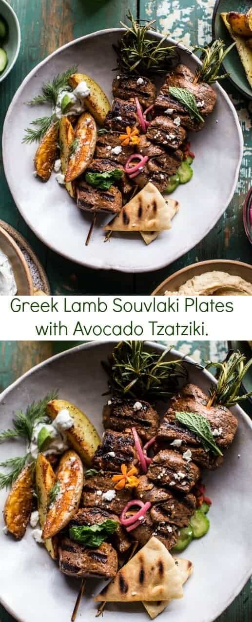 Greek Lamb Souvlaki Plates with Avocado Tzatziki | halfbakedharvest.com @hbharvest