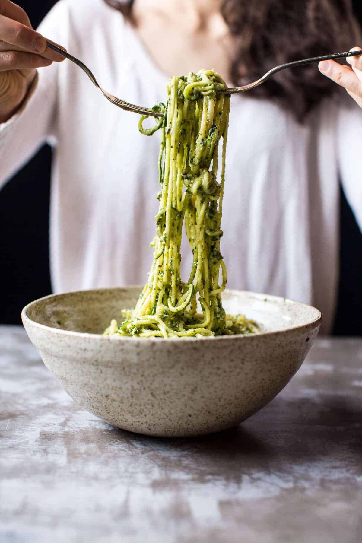  Green Goddess Zucchini Pasta with Fried Halloumi | halfbakedharvest.com @hbharvest