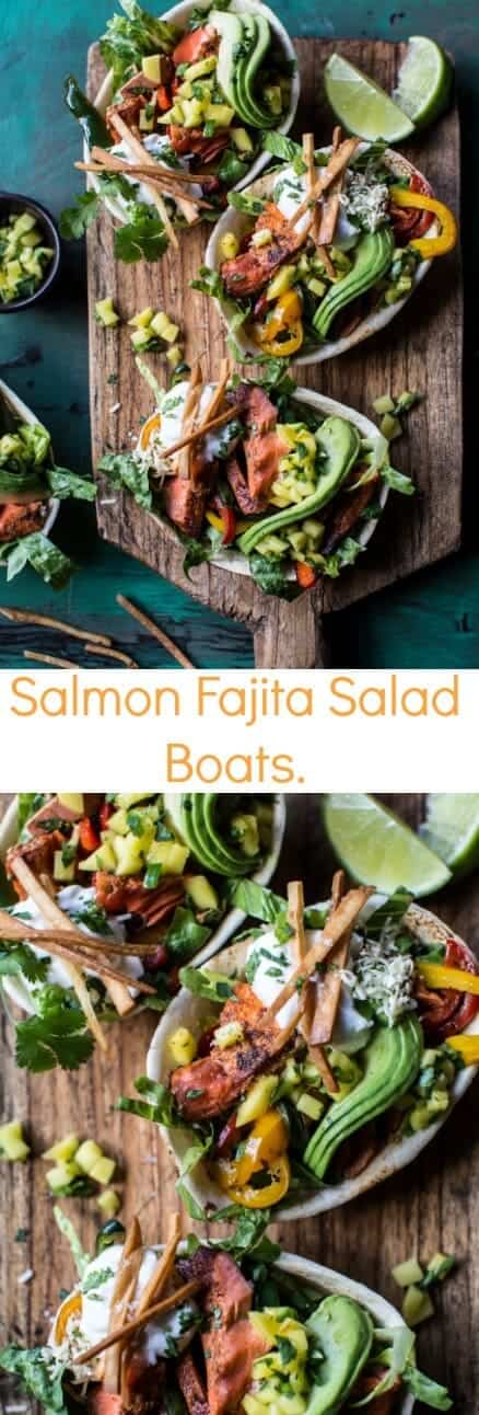 Salmon Fajita Salad Boats | halfbakedharvest.com @hbharvest